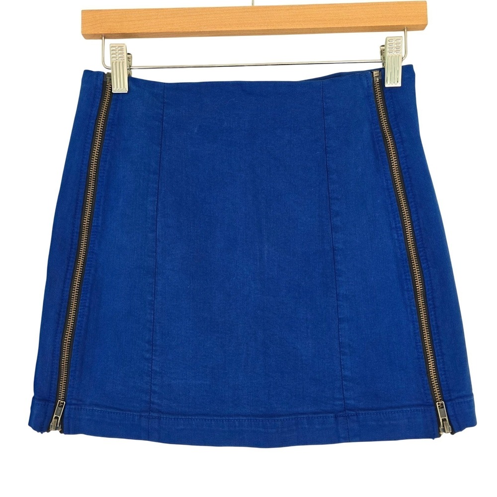 Carmar LA Denim Mini Skirt Womens 27 Double Zippers Stretch Edgy Moto Punk Blue